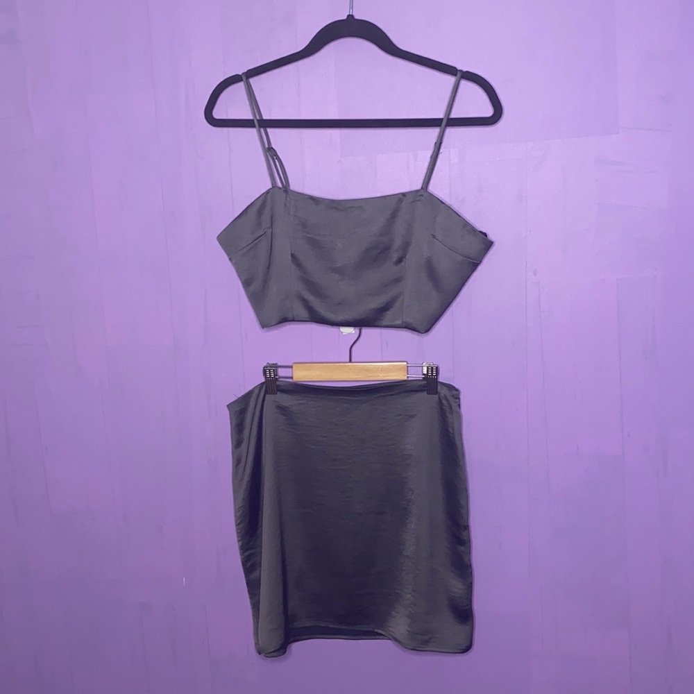 Forever 21 Two Piece Dark Gray Skirt Set Large NWT
